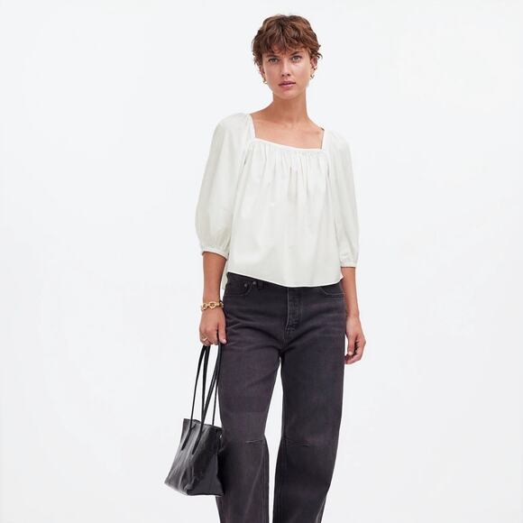 NWT Madewell Puff-Sleeve Babydoll Top Eyelet White Size 14 - Picture 2 of 9